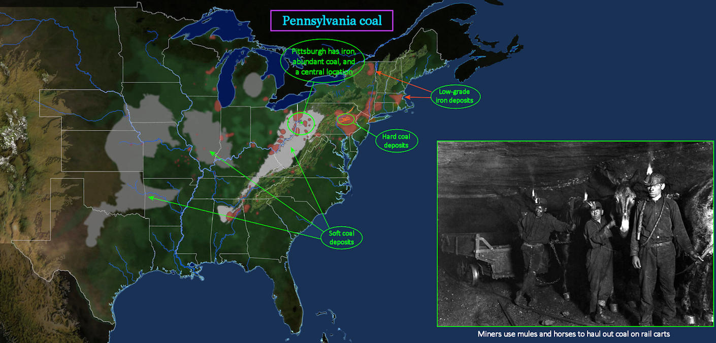 Iron and coal deposits, 1870 map